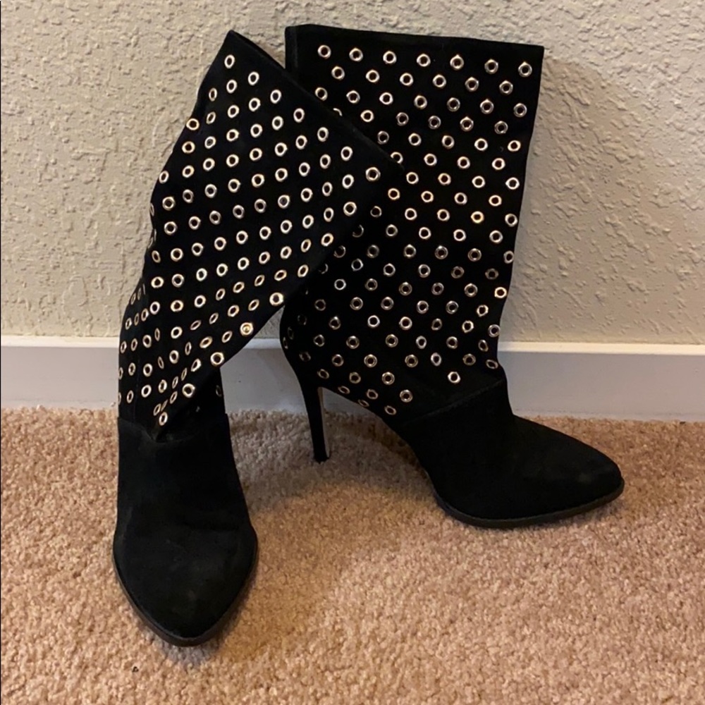 BCBGeneration Black Heeled Boots with Silver Accents